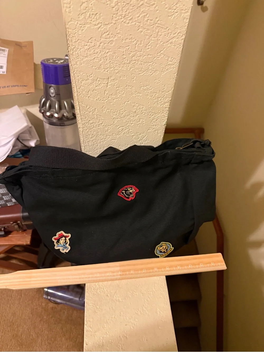 Vans Black Canvas Messenger Tote with Patch Badges Elija Berle